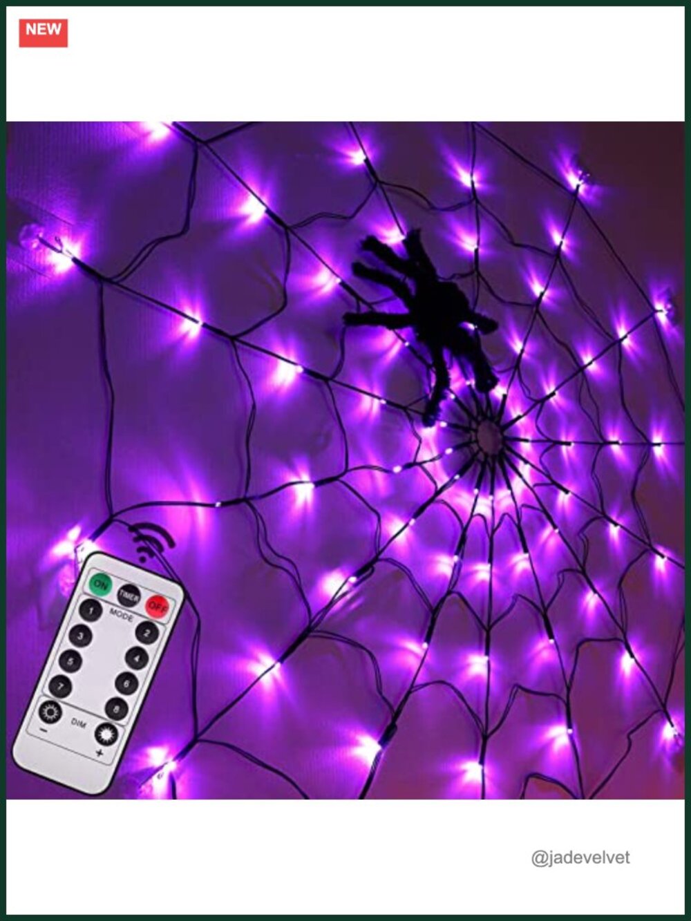 70 LED Spider Web Lights - 4FT Halloween Decoration with Black Spider & Remote